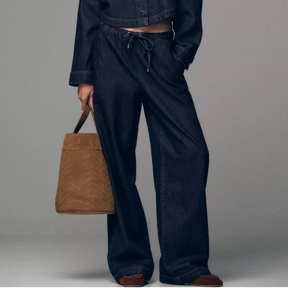 Zara Drawstring denim wide leg pants